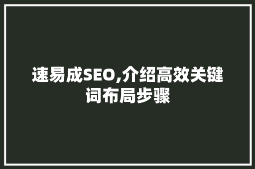 速易成SEO,介绍高效关键词布局步骤