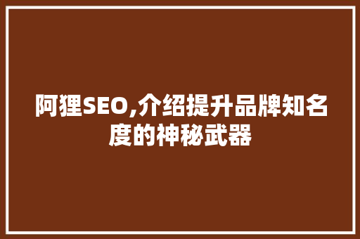 阿狸SEO,介绍提升品牌知名度的神秘武器