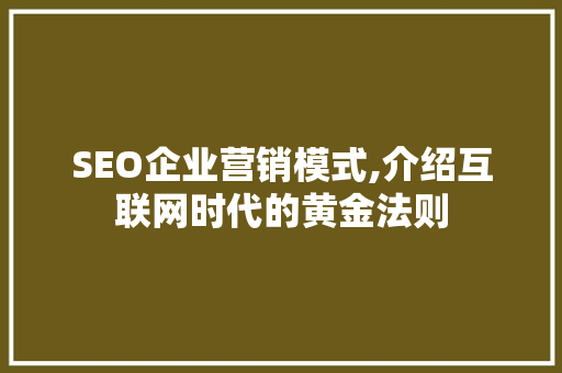 SEO企业营销模式,介绍互联网时代的黄金法则