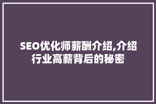 SEO优化师薪酬介绍,介绍行业高薪背后的秘密