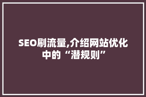 SEO刷流量,介绍网站优化中的“潜规则”