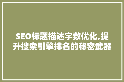 SEO标题描述字数优化,提升搜索引擎排名的秘密武器
