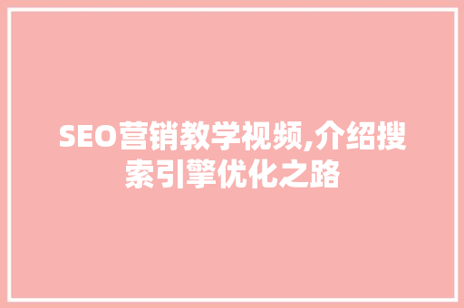 SEO营销教学视频,介绍搜索引擎优化之路