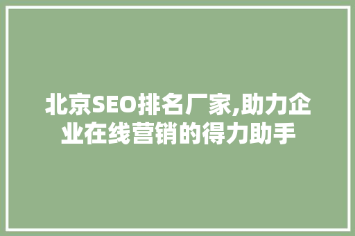 北京SEO排名厂家,助力企业在线营销的得力助手