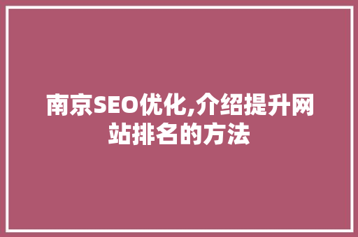 南京SEO优化,介绍提升网站排名的方法