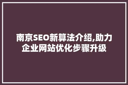 南京SEO新算法介绍,助力企业网站优化步骤升级