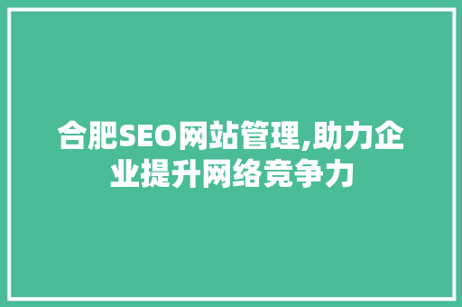 合肥SEO网站管理,助力企业提升网络竞争力
