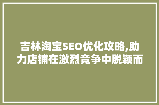 吉林淘宝SEO优化攻略,助力店铺在激烈竞争中脱颖而出