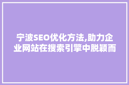 宁波SEO优化方法,助力企业网站在搜索引擎中脱颖而出