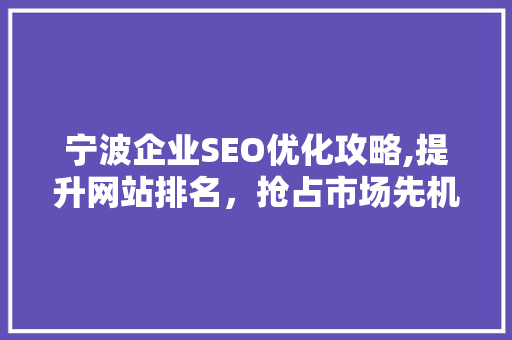 宁波企业SEO优化攻略,提升网站排名，抢占市场先机