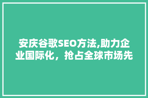 安庆谷歌SEO方法,助力企业国际化，抢占全球市场先机