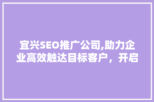 宜兴SEO推广公司,助力企业高效触达目标客户，开启互联网营销新篇章