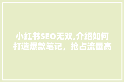 小红书SEO无双,介绍如何打造爆款笔记，抢占流量高地
