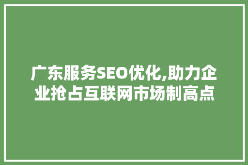 广东服务SEO优化,助力企业抢占互联网市场制高点
