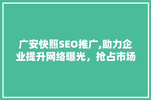 广安快照SEO推广,助力企业提升网络曝光，抢占市场先机
