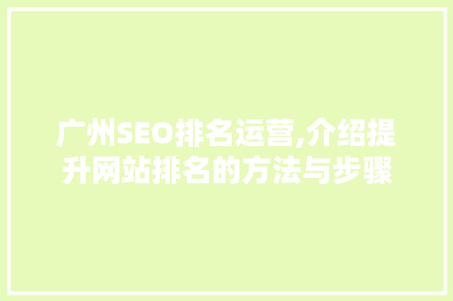 广州SEO排名运营,介绍提升网站排名的方法与步骤