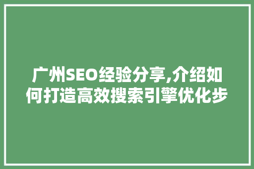 广州SEO经验分享,介绍如何打造高效搜索引擎优化步骤