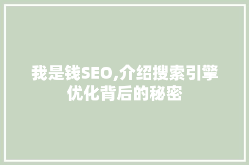 我是钱SEO,介绍搜索引擎优化背后的秘密
