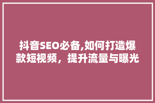 抖音SEO必备,如何打造爆款短视频，提升流量与曝光度