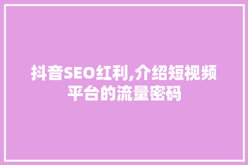 抖音SEO红利,介绍短视频平台的流量密码