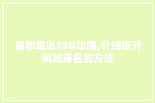 昌都地区SEO攻略,介绍提升网站排名的方法