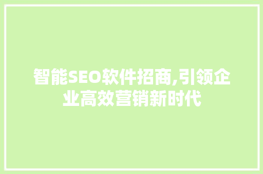 智能SEO软件招商,引领企业高效营销新时代
