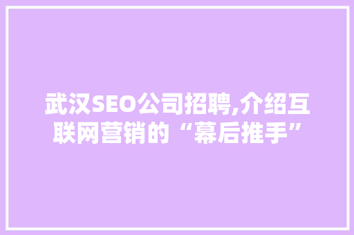 武汉SEO公司招聘,介绍互联网营销的“幕后推手”