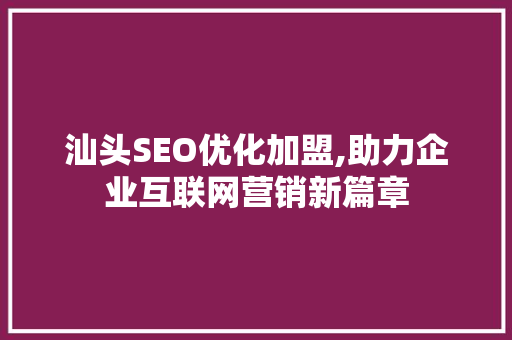 汕头SEO优化加盟,助力企业互联网营销新篇章