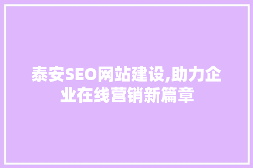 泰安SEO网站建设,助力企业在线营销新篇章
