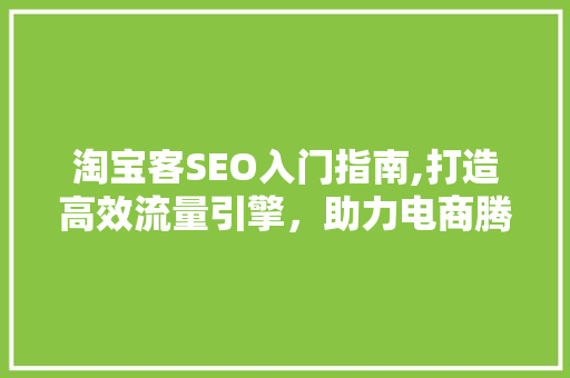 淘宝客SEO入门指南,打造高效流量引擎，助力电商腾飞