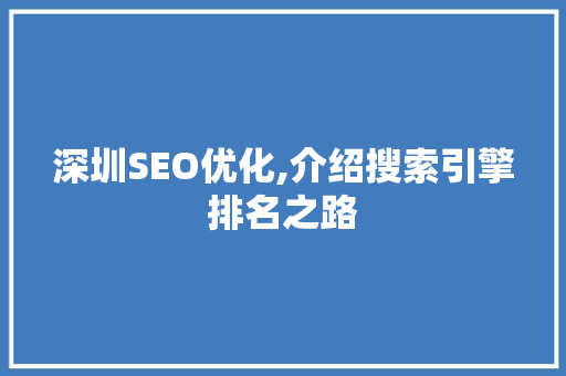深圳SEO优化,介绍搜索引擎排名之路