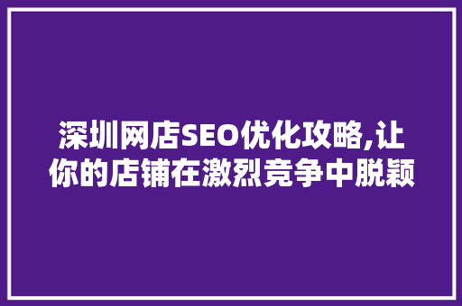 深圳网店SEO优化攻略,让你的店铺在激烈竞争中脱颖而出