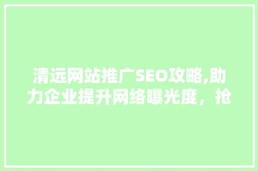 清远网站推广SEO攻略,助力企业提升网络曝光度，抢占市场先机