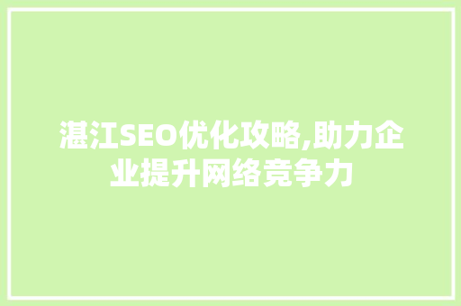 湛江SEO优化攻略,助力企业提升网络竞争力