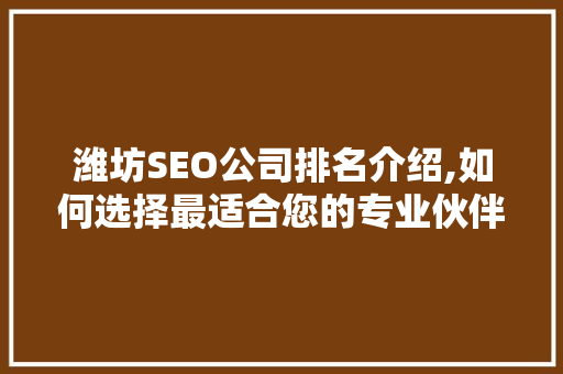 潍坊SEO公司排名介绍,如何选择最适合您的专业伙伴