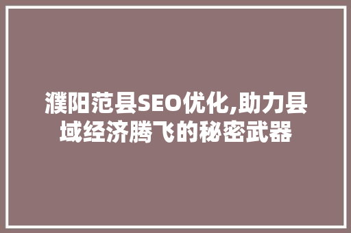 濮阳范县SEO优化,助力县域经济腾飞的秘密武器