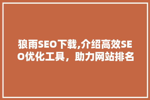 狼雨SEO下载,介绍高效SEO优化工具，助力网站排名飙升