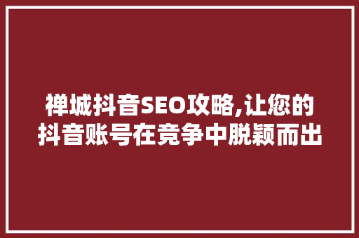 禅城抖音SEO攻略,让您的抖音账号在竞争中脱颖而出