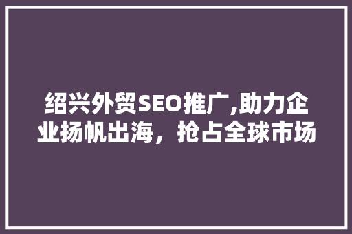 绍兴外贸SEO推广,助力企业扬帆出海，抢占全球市场先机