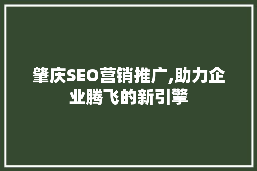 肇庆SEO营销推广,助力企业腾飞的新引擎