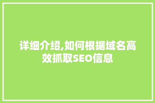 详细介绍,如何根据域名高效抓取SEO信息