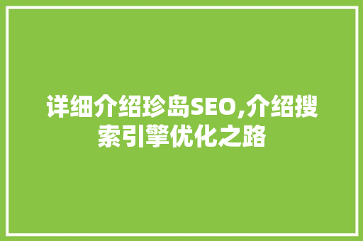 详细介绍珍岛SEO,介绍搜索引擎优化之路
