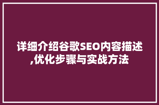 详细介绍谷歌SEO内容描述,优化步骤与实战方法