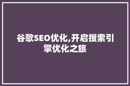 谷歌SEO优化,开启搜索引擎优化之旅