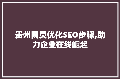 贵州网页优化SEO步骤,助力企业在线崛起