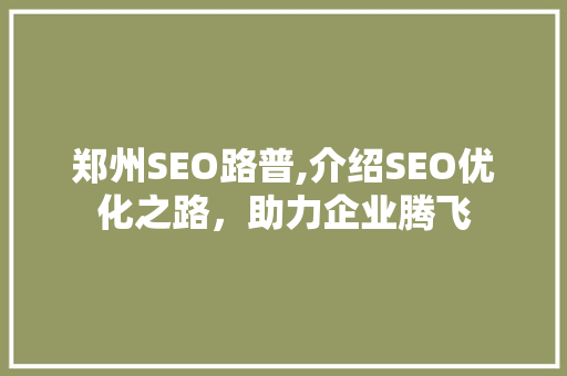 郑州SEO路普,介绍SEO优化之路，助力企业腾飞