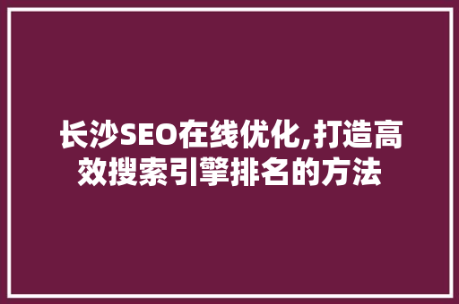 长沙SEO在线优化,打造高效搜索引擎排名的方法