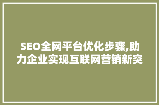 SEO全网平台优化步骤,助力企业实现互联网营销新突破