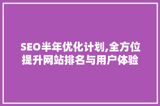 SEO半年优化计划,全方位提升网站排名与用户体验
