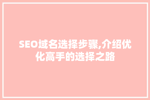 SEO域名选择步骤,介绍优化高手的选择之路